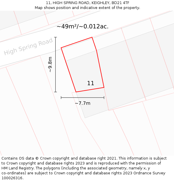 11, HIGH SPRING ROAD, KEIGHLEY, BD21 4TF: Plot and title map