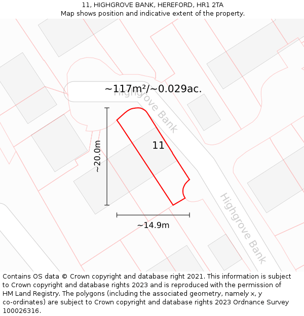 11, HIGHGROVE BANK, HEREFORD, HR1 2TA: Plot and title map