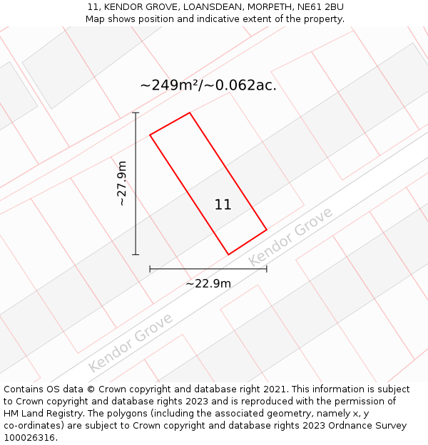 11, KENDOR GROVE, LOANSDEAN, MORPETH, NE61 2BU: Plot and title map