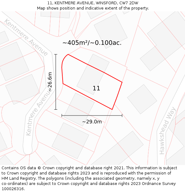 11, KENTMERE AVENUE, WINSFORD, CW7 2DW: Plot and title map