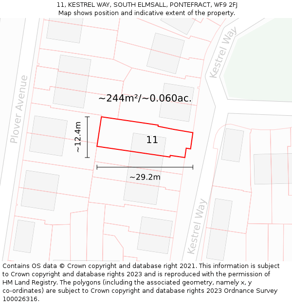 11, KESTREL WAY, SOUTH ELMSALL, PONTEFRACT, WF9 2FJ: Plot and title map