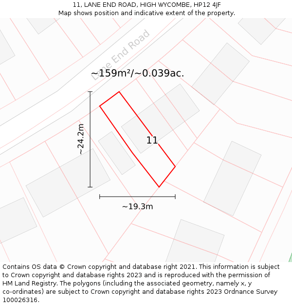 11, LANE END ROAD, HIGH WYCOMBE, HP12 4JF: Plot and title map