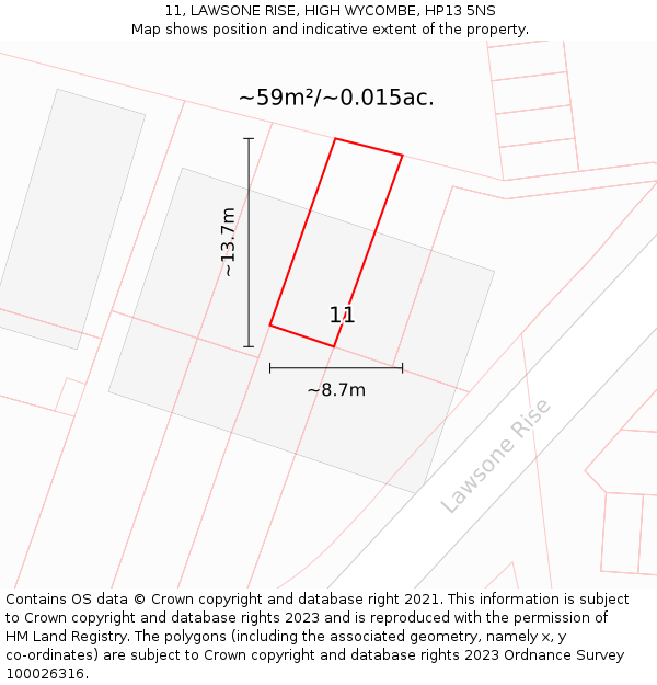 11, LAWSONE RISE, HIGH WYCOMBE, HP13 5NS: Plot and title map