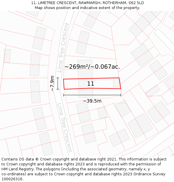 11, LIMETREE CRESCENT, RAWMARSH, ROTHERHAM, S62 5LD: Plot and title map