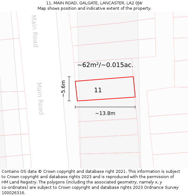 11, MAIN ROAD, GALGATE, LANCASTER, LA2 0JW: Plot and title map