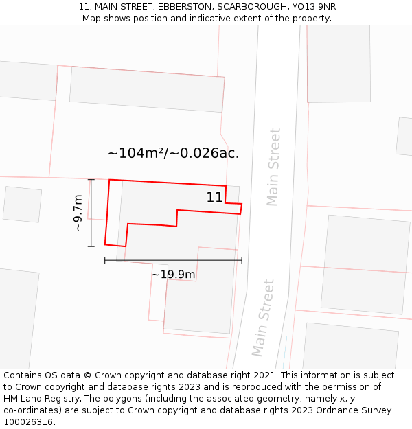 11, MAIN STREET, EBBERSTON, SCARBOROUGH, YO13 9NR: Plot and title map