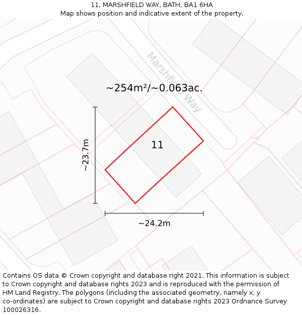 11, MARSHFIELD WAY, BATH, BA1 6HA: Plot and title map