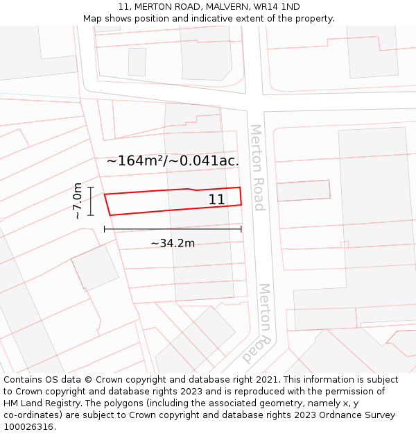 11, MERTON ROAD, MALVERN, WR14 1ND: Plot and title map