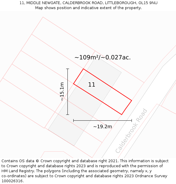 11, MIDDLE NEWGATE, CALDERBROOK ROAD, LITTLEBOROUGH, OL15 9NU: Plot and title map