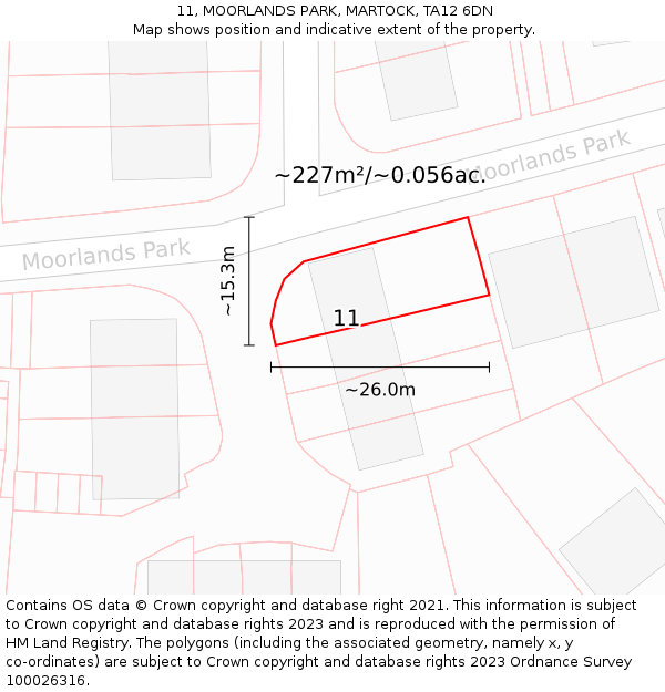 11, MOORLANDS PARK, MARTOCK, TA12 6DN: Plot and title map