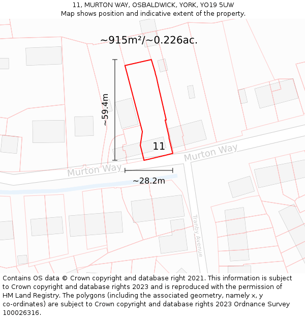 11, MURTON WAY, OSBALDWICK, YORK, YO19 5UW: Plot and title map