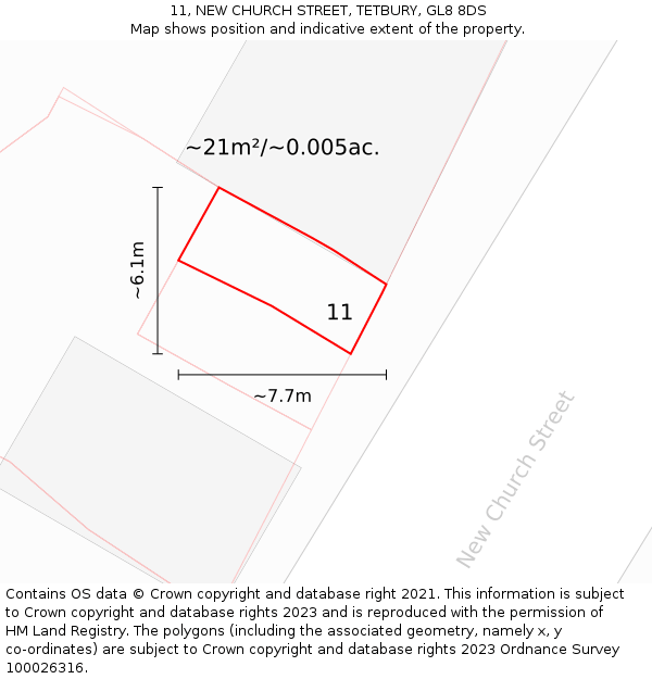 11, NEW CHURCH STREET, TETBURY, GL8 8DS: Plot and title map