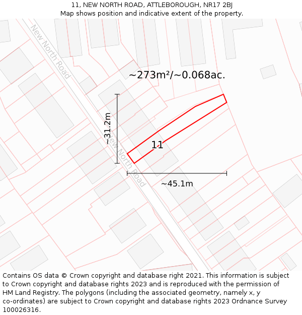 11, NEW NORTH ROAD, ATTLEBOROUGH, NR17 2BJ: Plot and title map