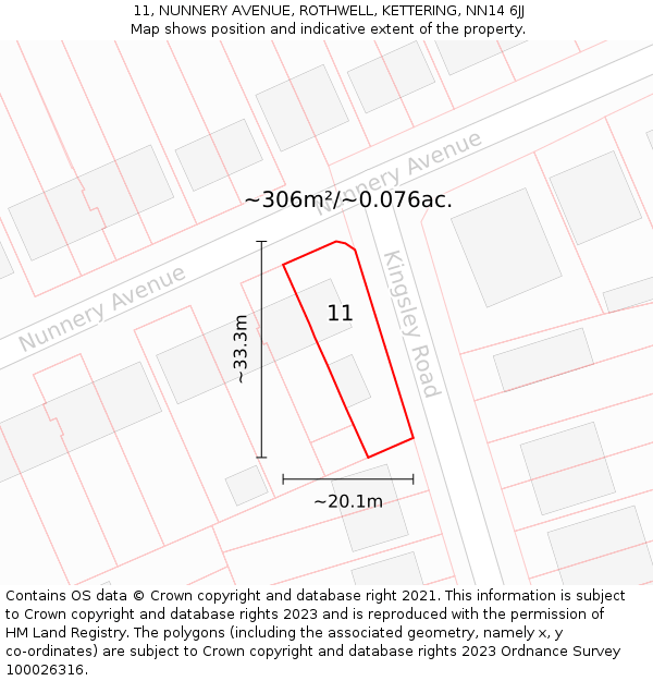 11, NUNNERY AVENUE, ROTHWELL, KETTERING, NN14 6JJ: Plot and title map