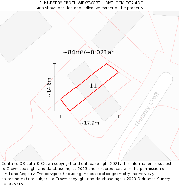 11, NURSERY CROFT, WIRKSWORTH, MATLOCK, DE4 4DG: Plot and title map