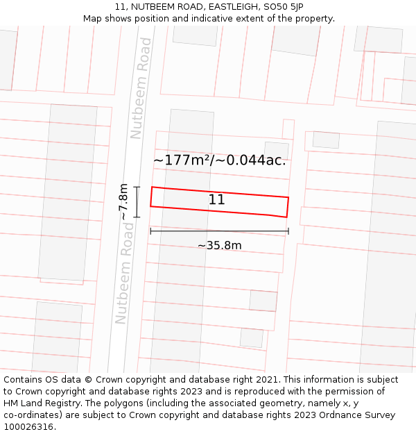 11, NUTBEEM ROAD, EASTLEIGH, SO50 5JP: Plot and title map
