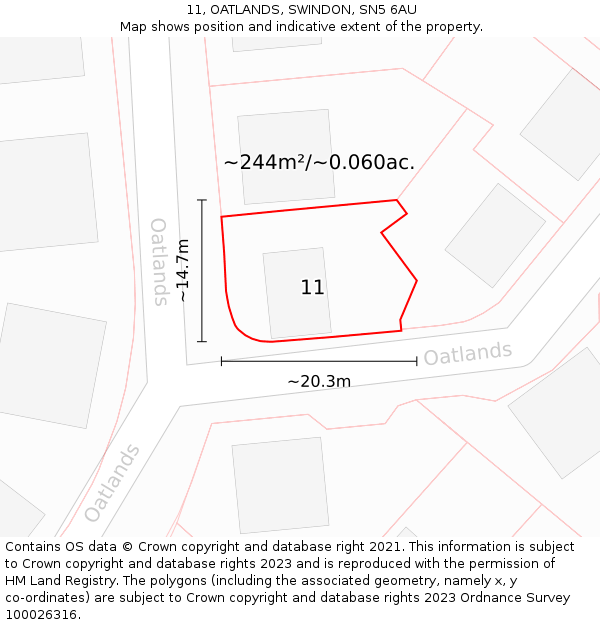 11, OATLANDS, SWINDON, SN5 6AU: Plot and title map