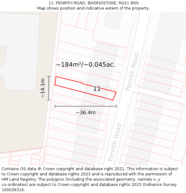 11, PENRITH ROAD, BASINGSTOKE, RG21 8XN: Plot and title map