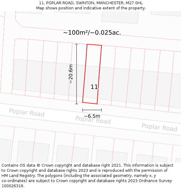 11, POPLAR ROAD, SWINTON, MANCHESTER, M27 0HL: Plot and title map