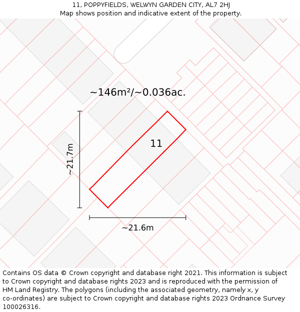 11, POPPYFIELDS, WELWYN GARDEN CITY, AL7 2HJ: Plot and title map