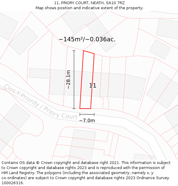 11, PRIORY COURT, NEATH, SA10 7RZ: Plot and title map