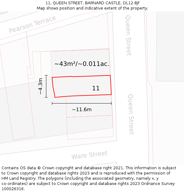 11, QUEEN STREET, BARNARD CASTLE, DL12 8JF: Plot and title map