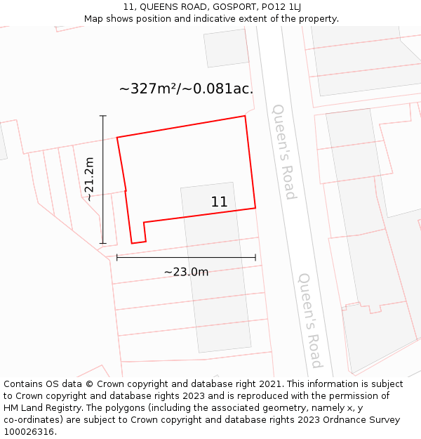 11, QUEENS ROAD, GOSPORT, PO12 1LJ: Plot and title map