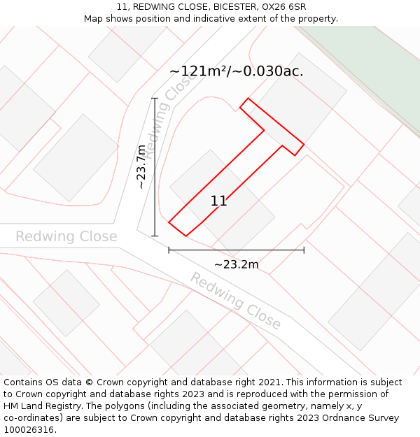 11, REDWING CLOSE, BICESTER, OX26 6SR: Plot and title map