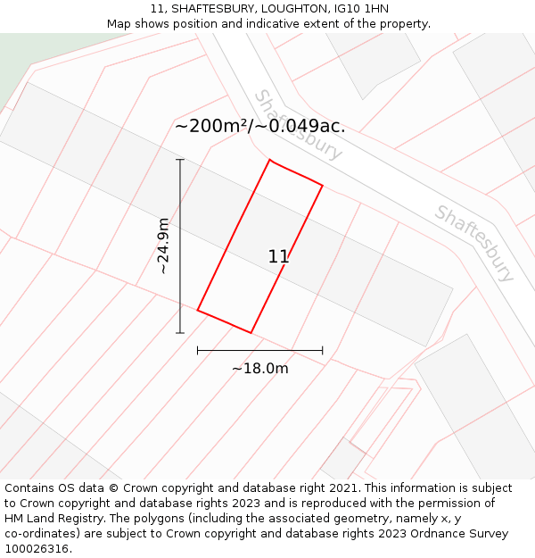 11, SHAFTESBURY, LOUGHTON, IG10 1HN: Plot and title map