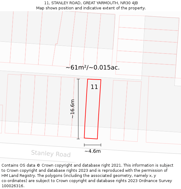 11, STANLEY ROAD, GREAT YARMOUTH, NR30 4JB: Plot and title map