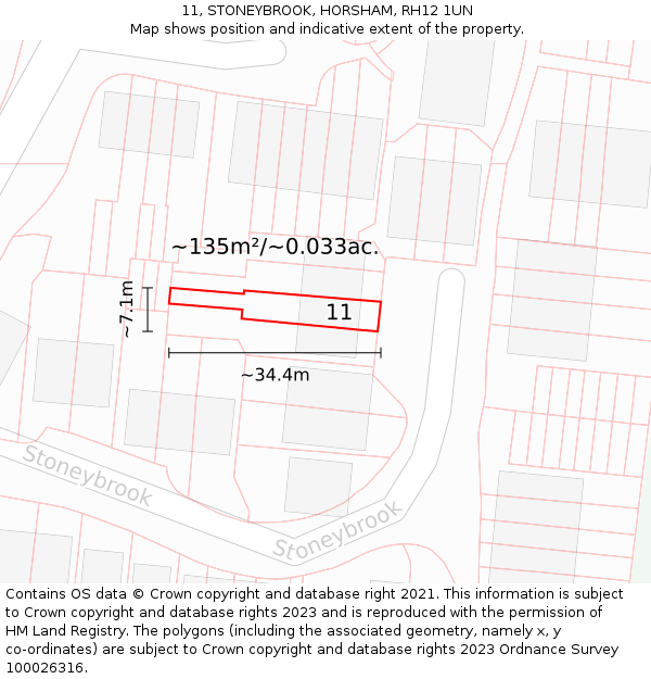 11, STONEYBROOK, HORSHAM, RH12 1UN: Plot and title map