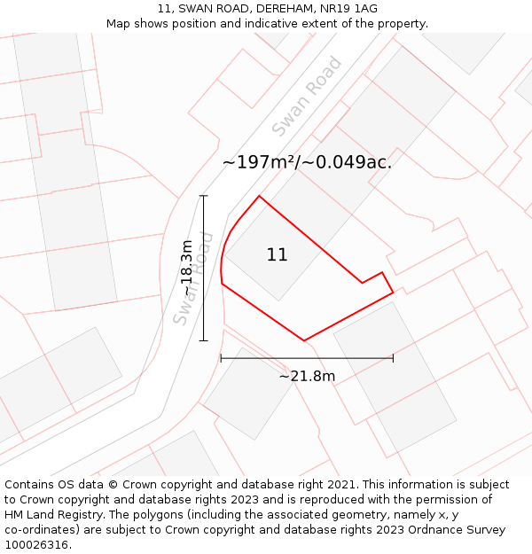 11, SWAN ROAD, DEREHAM, NR19 1AG: Plot and title map