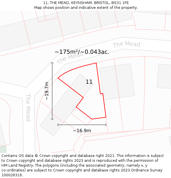11, THE MEAD, KEYNSHAM, BRISTOL, BS31 1FE: Plot and title map
