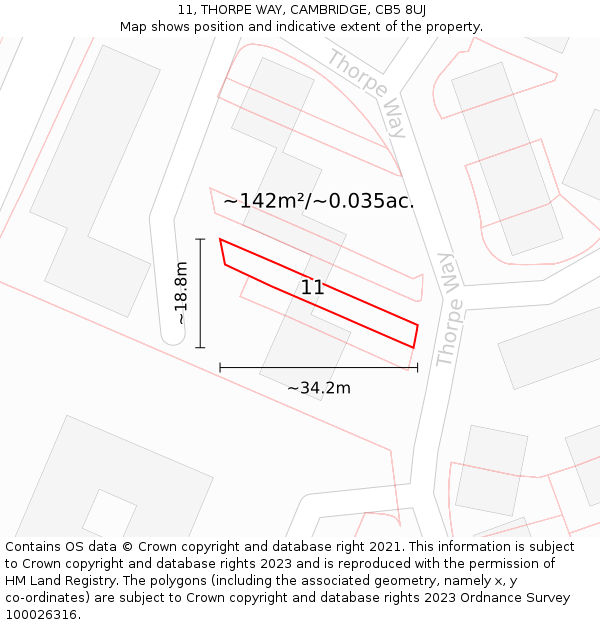 11, THORPE WAY, CAMBRIDGE, CB5 8UJ: Plot and title map