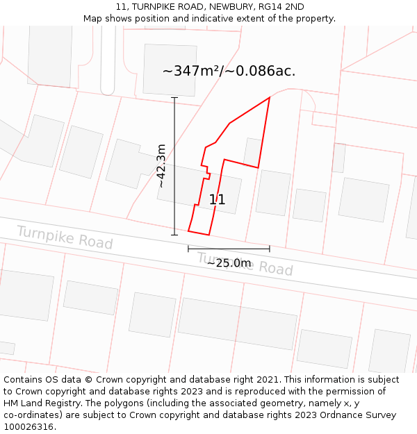 11, TURNPIKE ROAD, NEWBURY, RG14 2ND: Plot and title map