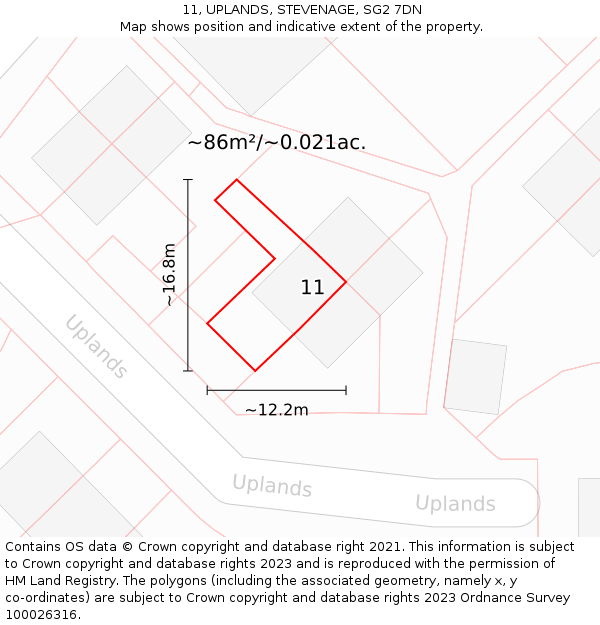 11, UPLANDS, STEVENAGE, SG2 7DN: Plot and title map