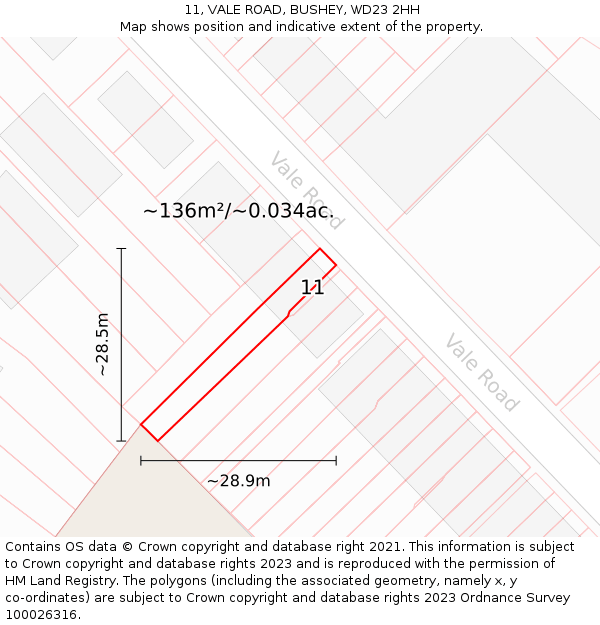 11, VALE ROAD, BUSHEY, WD23 2HH: Plot and title map