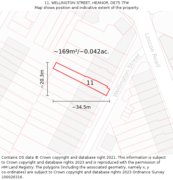 11, WELLINGTON STREET, HEANOR, DE75 7FW: Plot and title map