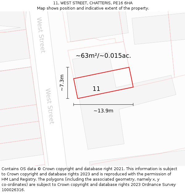11, WEST STREET, CHATTERIS, PE16 6HA: Plot and title map