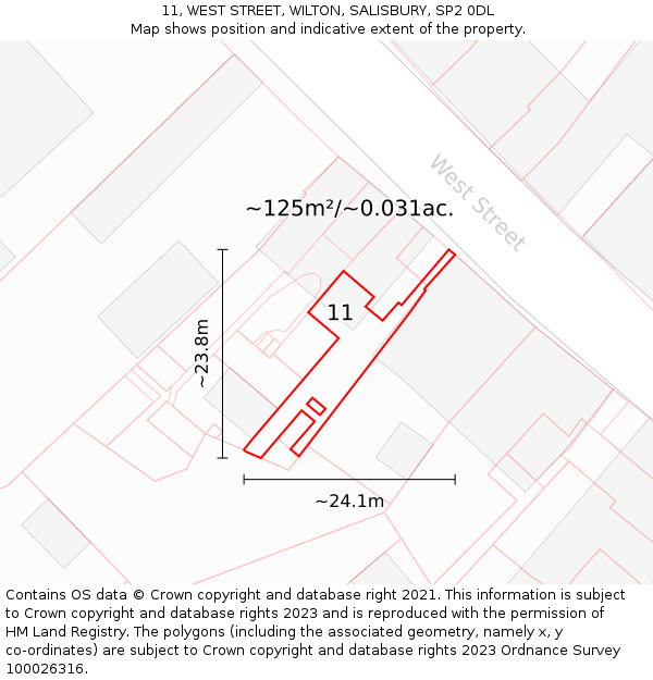 11, WEST STREET, WILTON, SALISBURY, SP2 0DL: Plot and title map