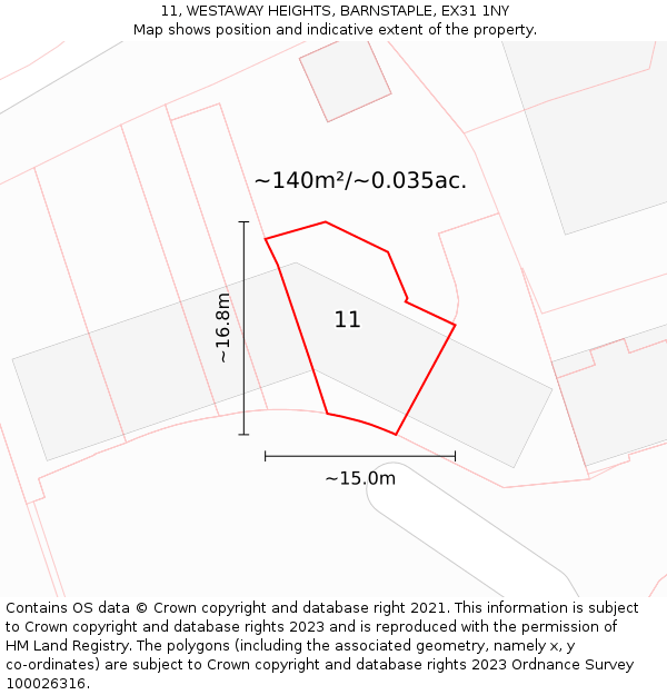 11, WESTAWAY HEIGHTS, BARNSTAPLE, EX31 1NY: Plot and title map