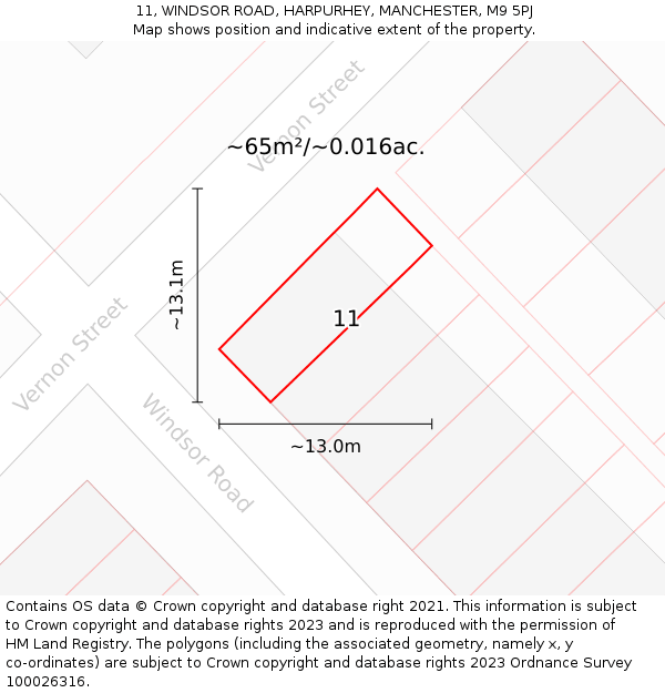 11, WINDSOR ROAD, HARPURHEY, MANCHESTER, M9 5PJ: Plot and title map