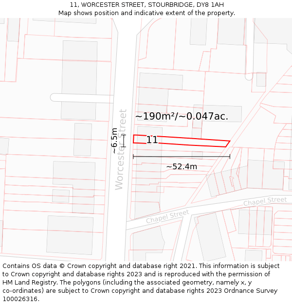 11, WORCESTER STREET, STOURBRIDGE, DY8 1AH: Plot and title map