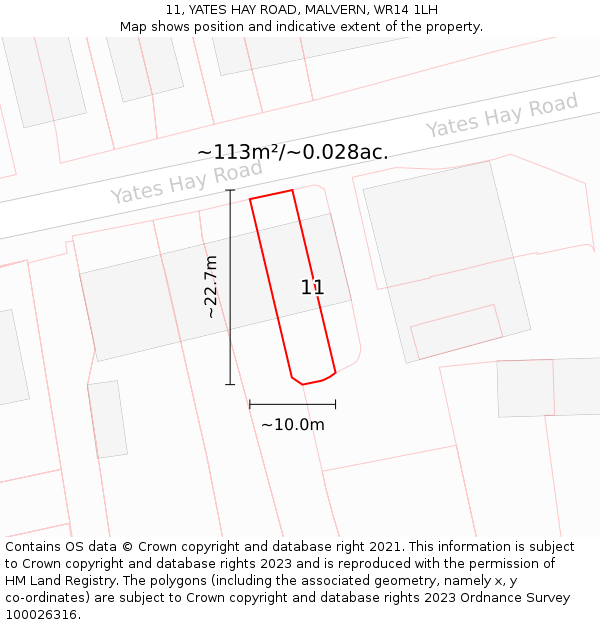 11, YATES HAY ROAD, MALVERN, WR14 1LH: Plot and title map