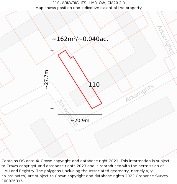 110, ARKWRIGHTS, HARLOW, CM20 3LY: Plot and title map