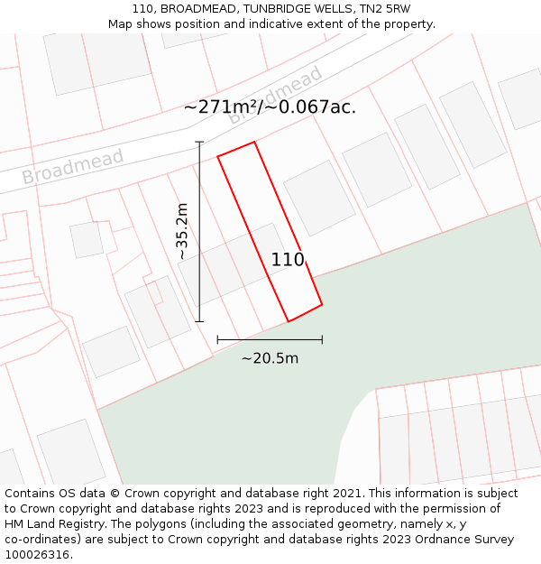 110, BROADMEAD, TUNBRIDGE WELLS, TN2 5RW: Plot and title map