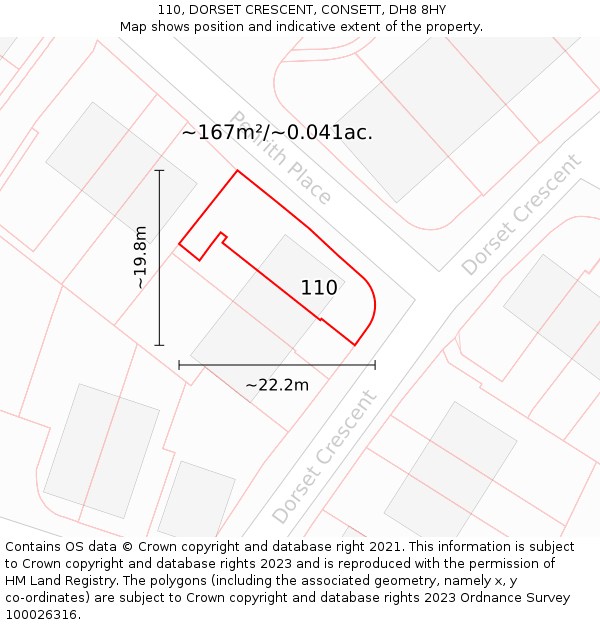 110, DORSET CRESCENT, CONSETT, DH8 8HY: Plot and title map