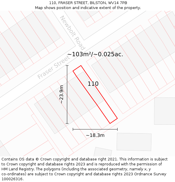 110, FRASER STREET, BILSTON, WV14 7PB: Plot and title map
