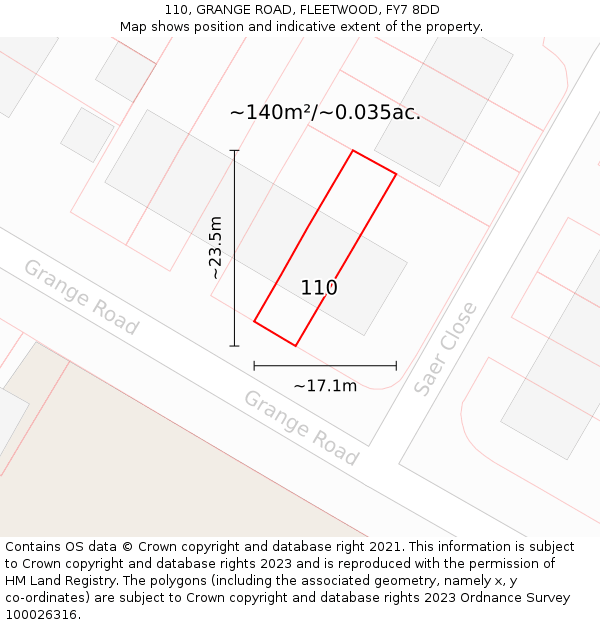110, GRANGE ROAD, FLEETWOOD, FY7 8DD: Plot and title map
