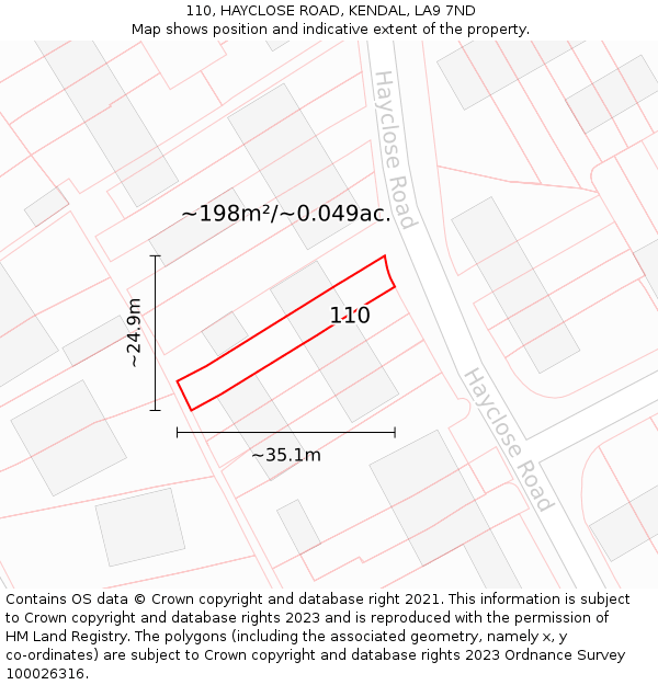 110, HAYCLOSE ROAD, KENDAL, LA9 7ND: Plot and title map